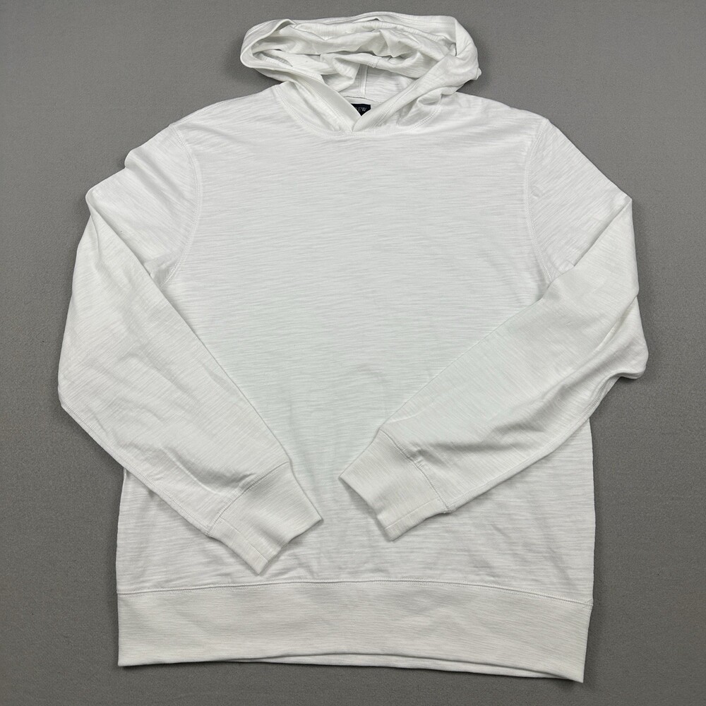 J. Crew Shirt Men Large White Solid Pullover Hoodie Long Sleeve Knit Cotton L